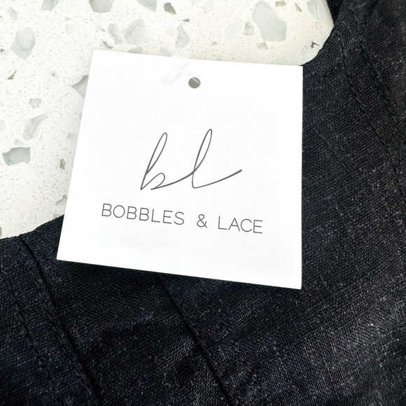 NWT, Bobbles & Lace, Get in Line Black Linen Top, Size L - Picture 2 of 6